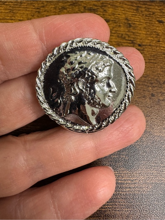 Vintage Jewelry - Vintage Silver Roman Coin Style Scarf Clip